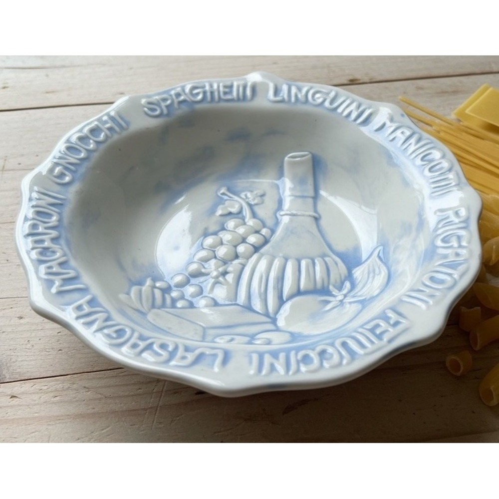 Handmade Italian Pasta Bowl Blue White Studio Pottery Spaghetti Linguini 1992